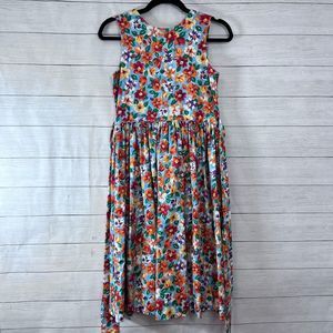 Carolina Classic Floral Button Back Tie Waist Sleeveless Midi Dress Girls 14 💗